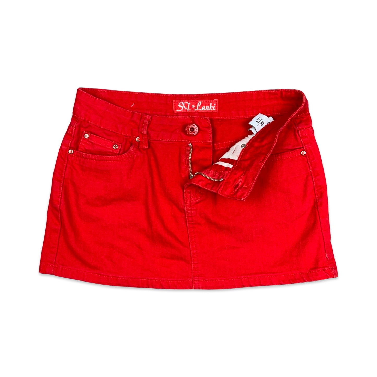 Vintage Y2K Red Denim Micro Mini Skirt 10 12