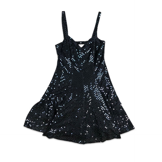 Vintage 80s 90s Black Sequinned Strappy Party Dress 8