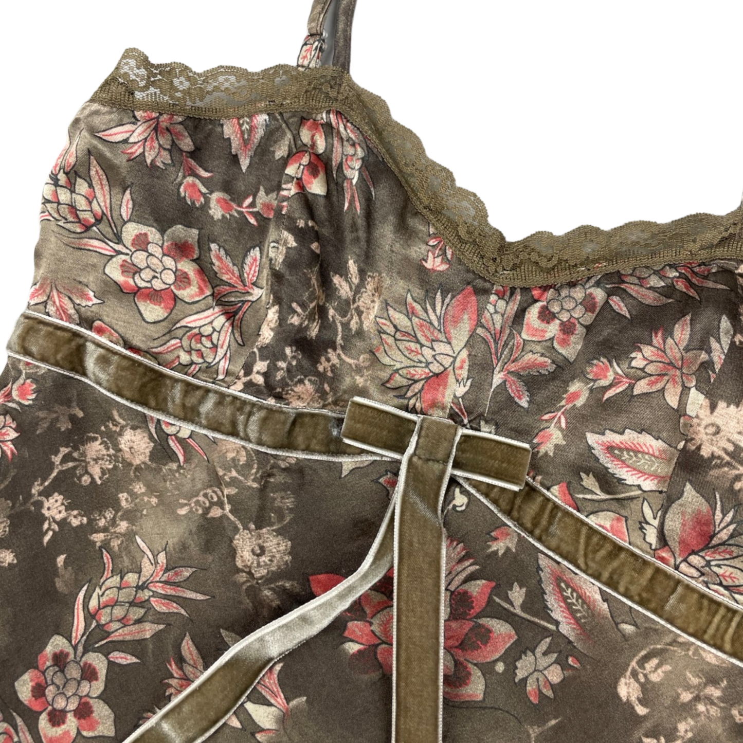 Vintage Floral Print Satin Spaghetti Top 10