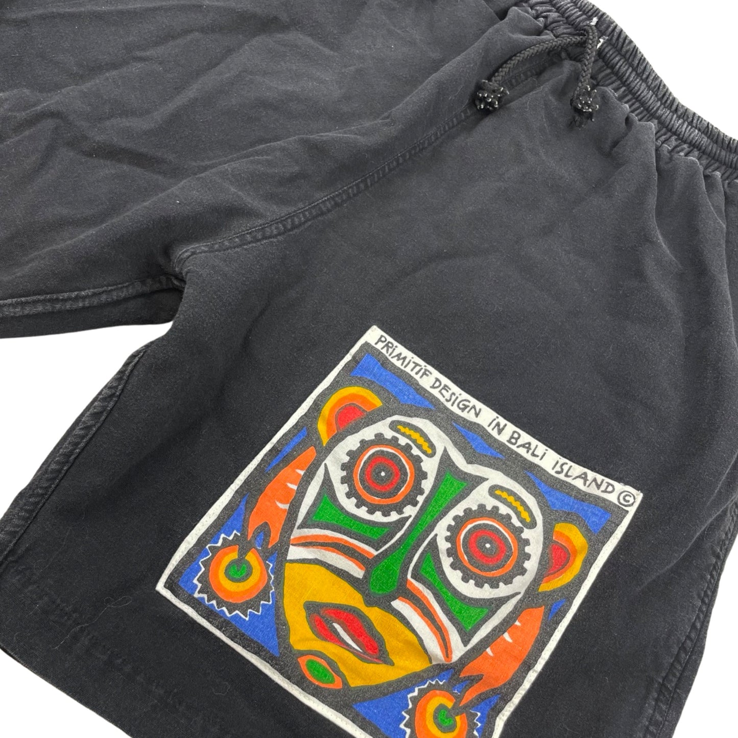 Vintage Bali Island Black Cotton Graphic Shorts M/L