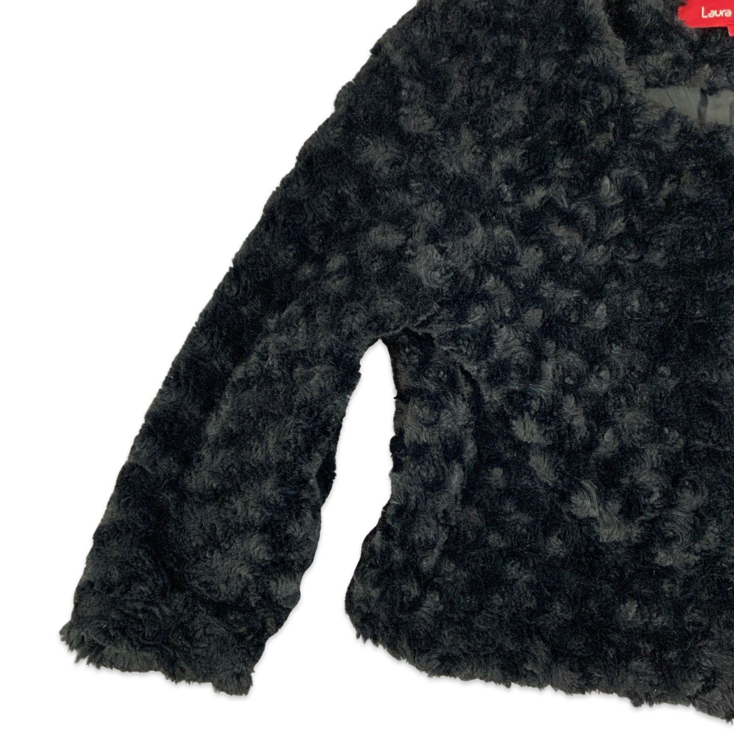 Vintage Y2K Black Cropped Faux Fur Jacket 6 8 10