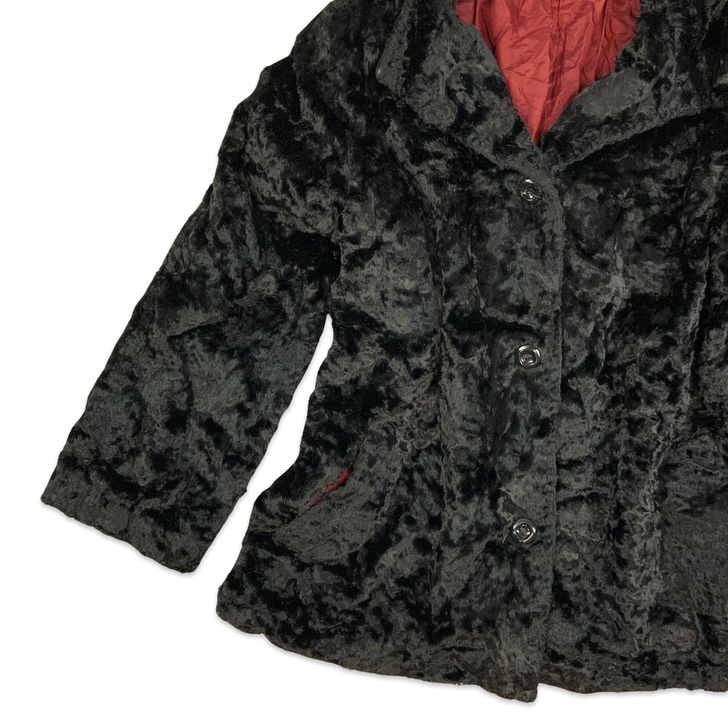 Vintage 90s Y2K Black Faux Fur Teddy Bear Coat 12 14