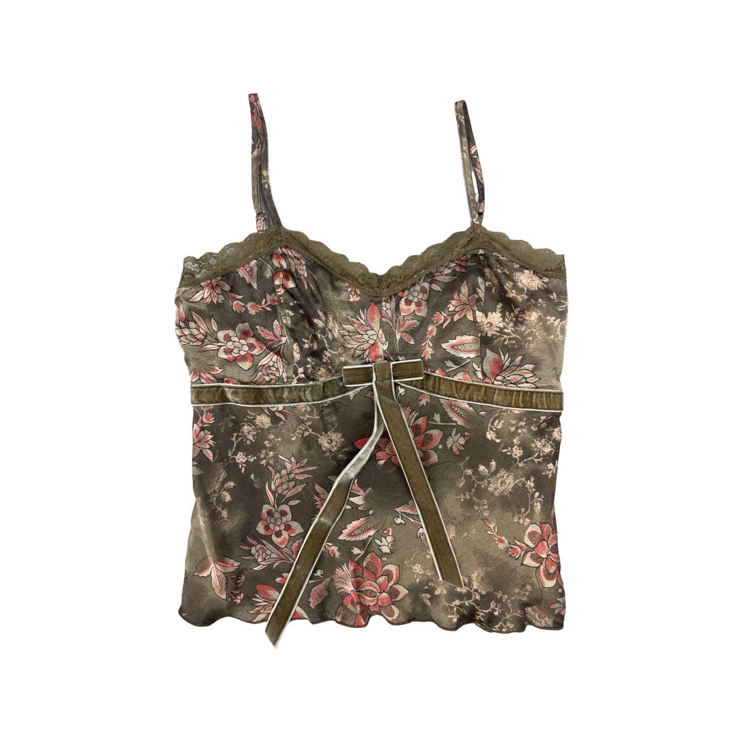 Vintage Floral Print Satin Spaghetti Top 10