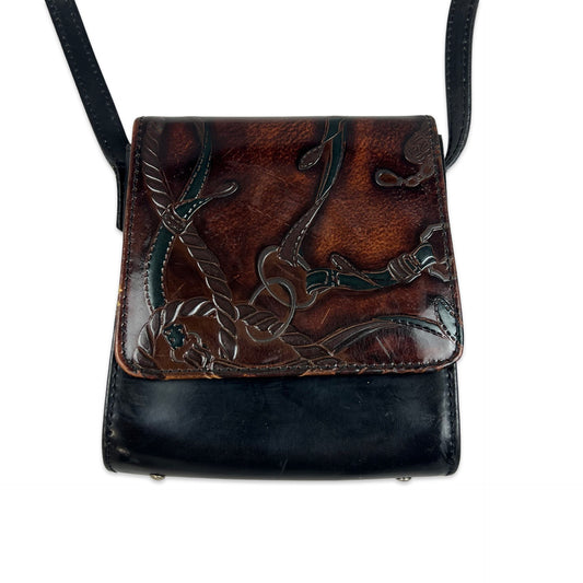 Vintage  Black Brown Crossbody Structured Handbag