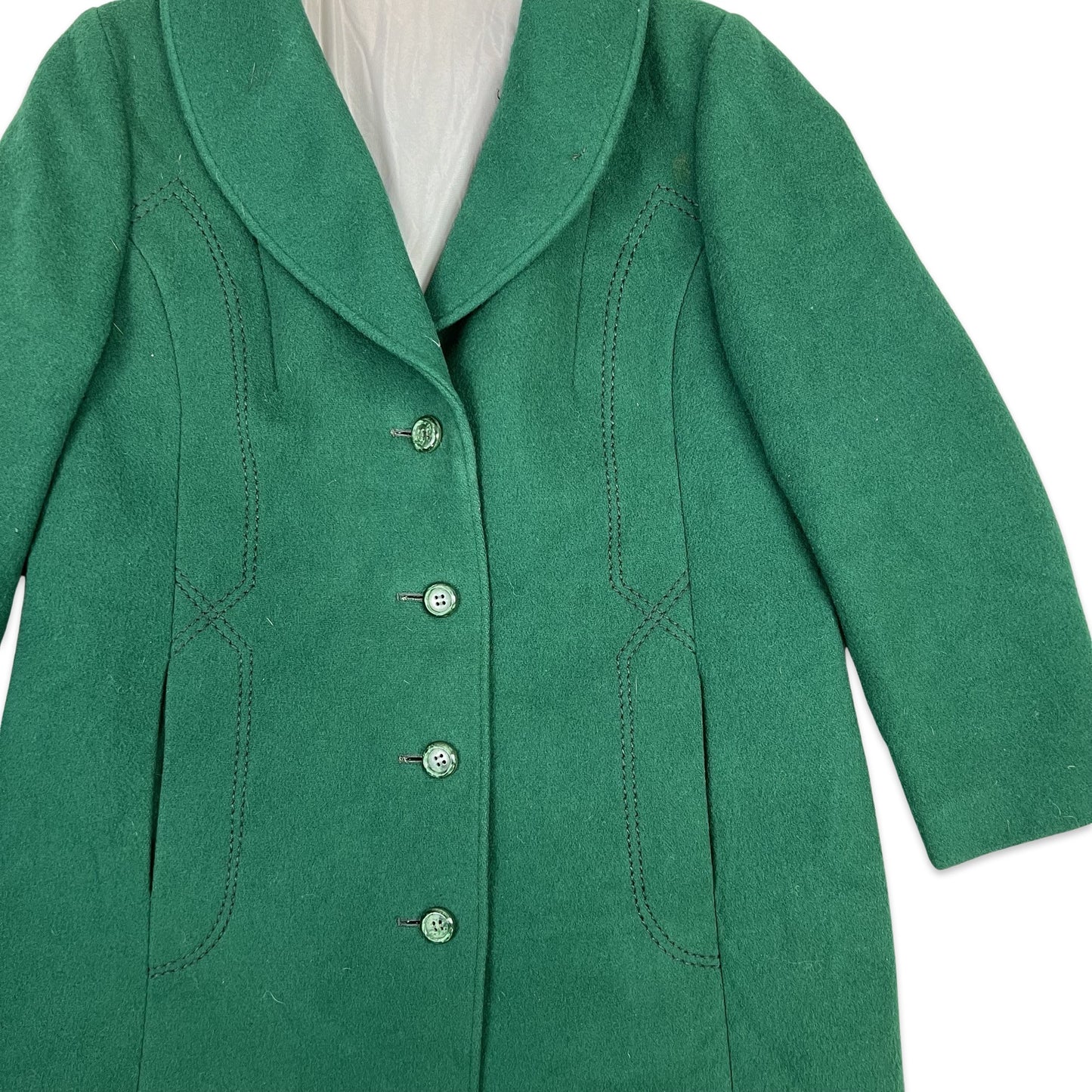 Vintage 70s  Longline Duster Wool Coat Green 14 16