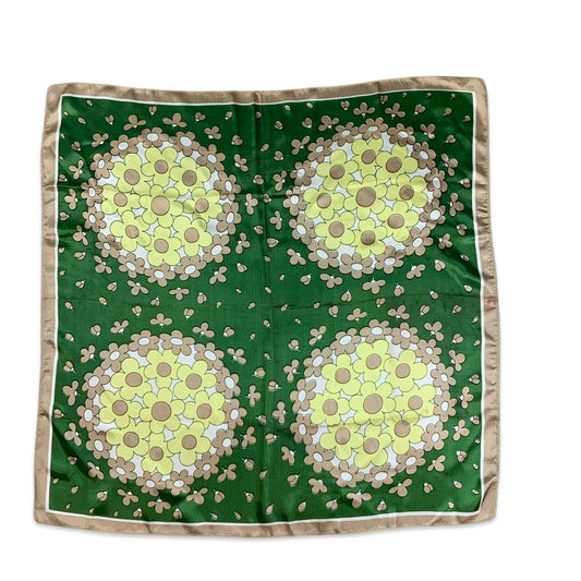 Vintage 60s Green Yellow Brown Floral Scarf