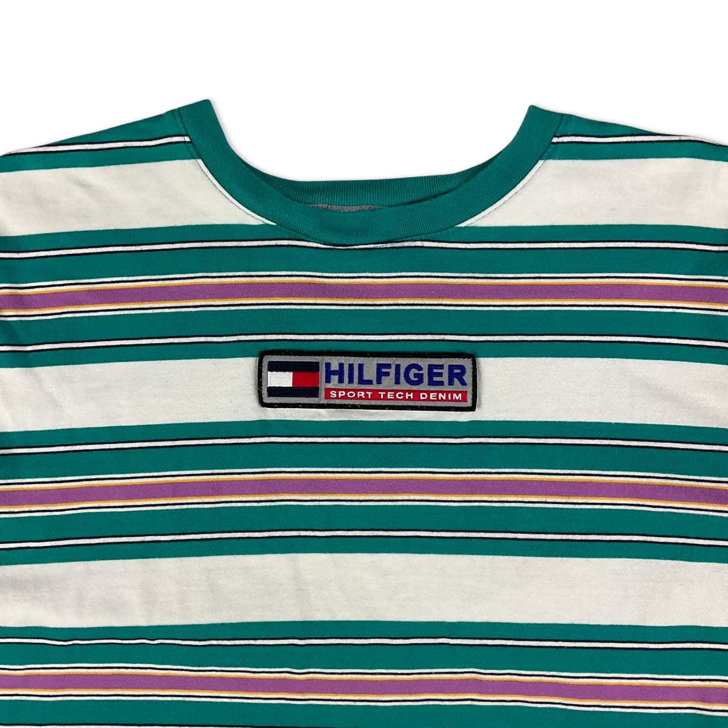 Tommy Hilfiger White Teal & Pink Striped Tee S M