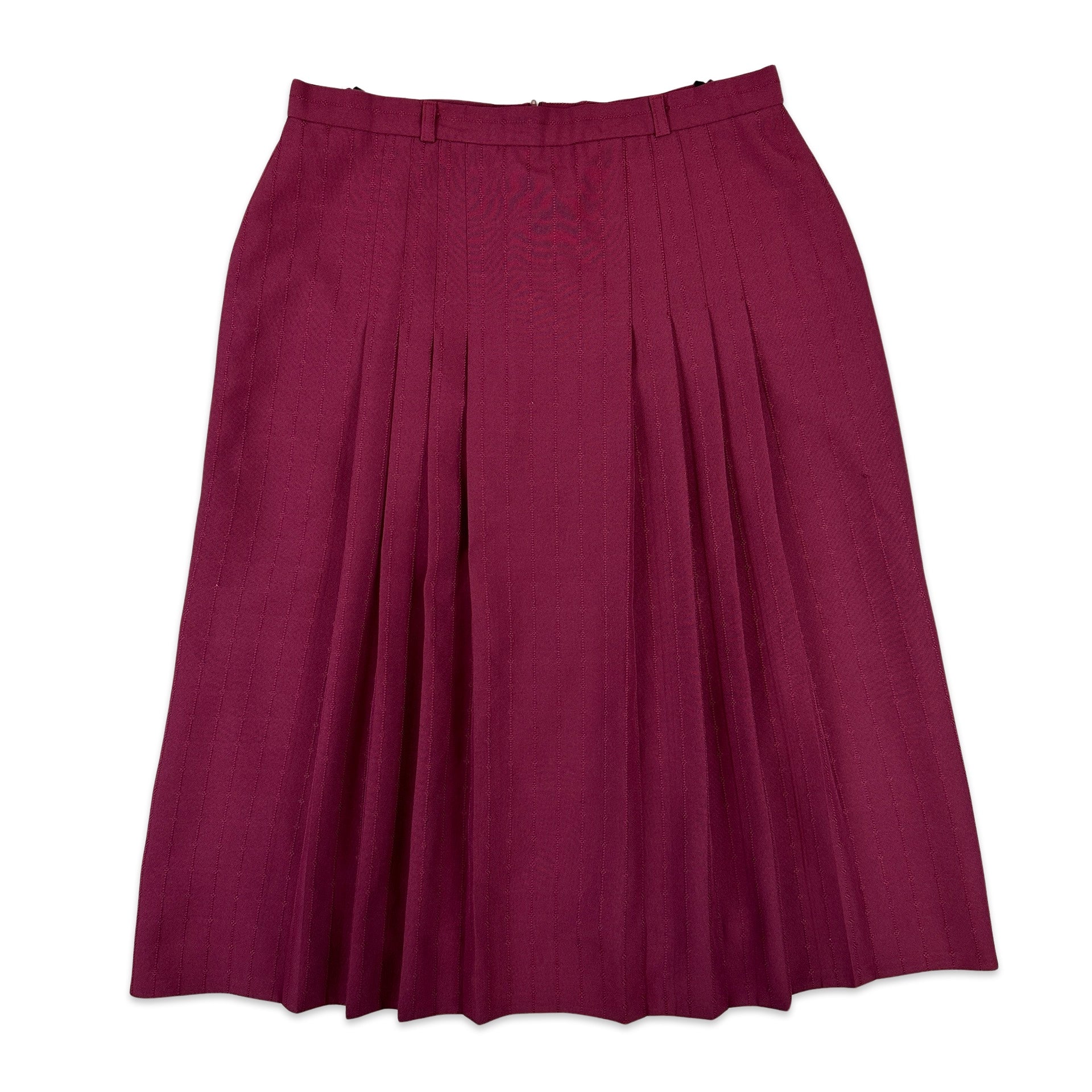 70s Vintage Burgundy Pleated Midi Skirt 14