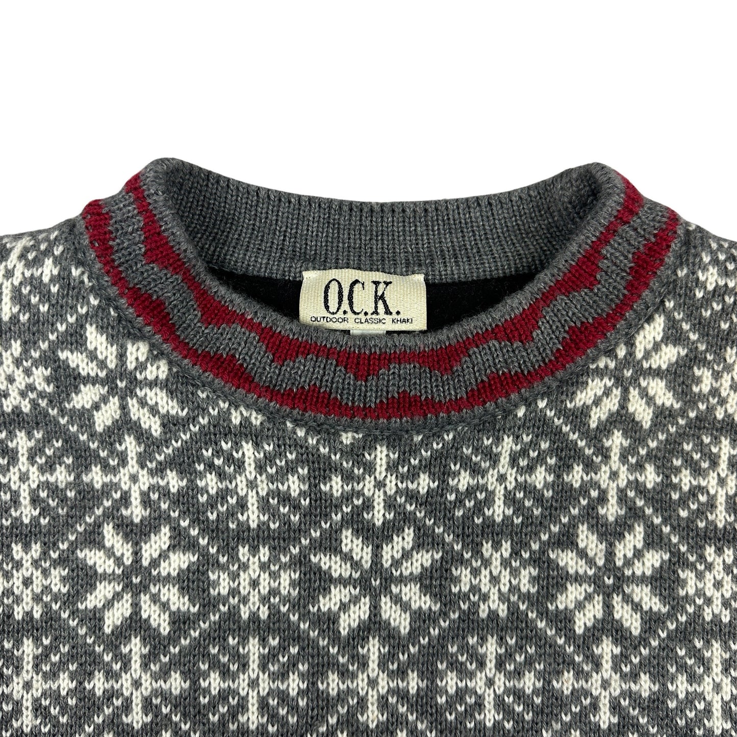 Vintage Preloved Snowflake Grey Patterned Knit Jumper 14