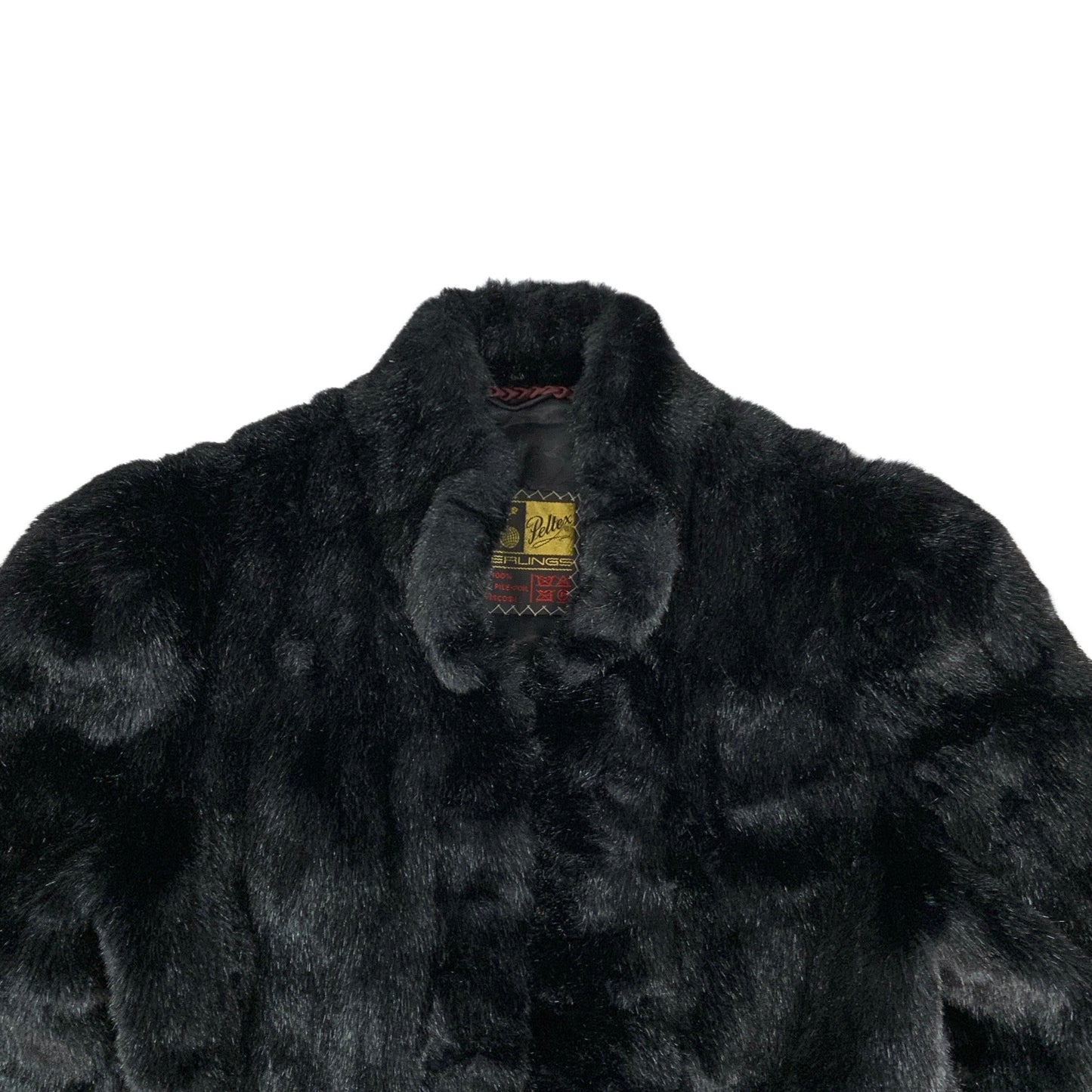 Vintage 90s Y2K Black Faux Fur Coat 6 8