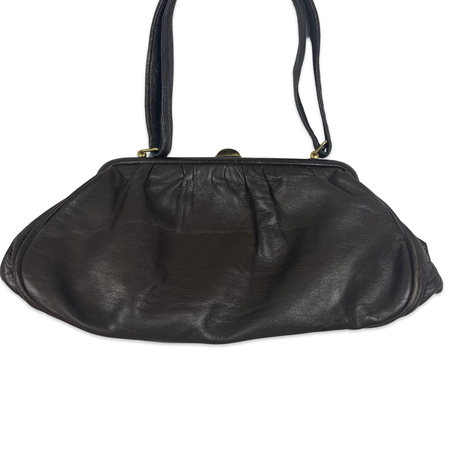 80s Vintage Baguette Leather Handbag Brown