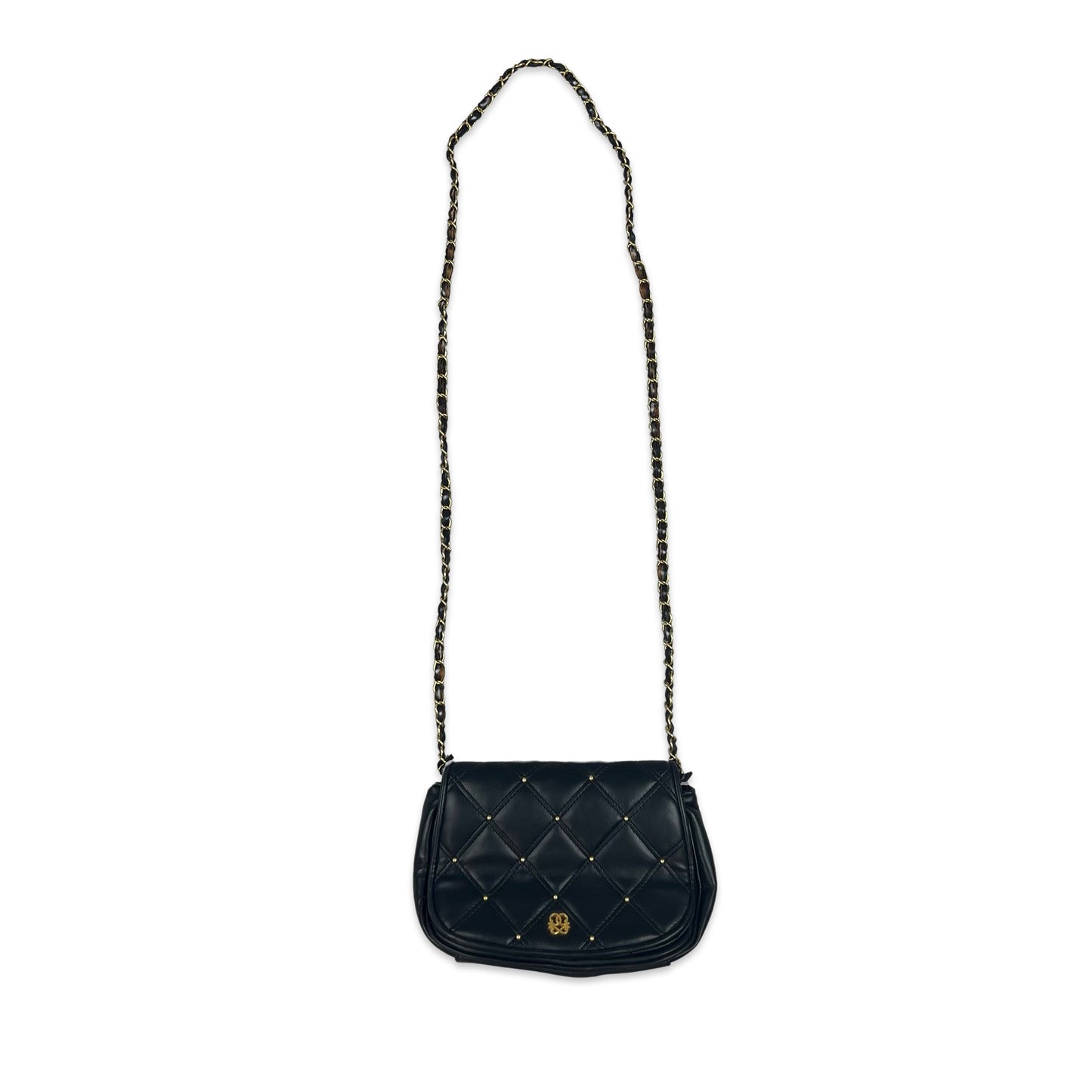 00s Vintage Quilted Leather Crossbody Handbag Black Gold