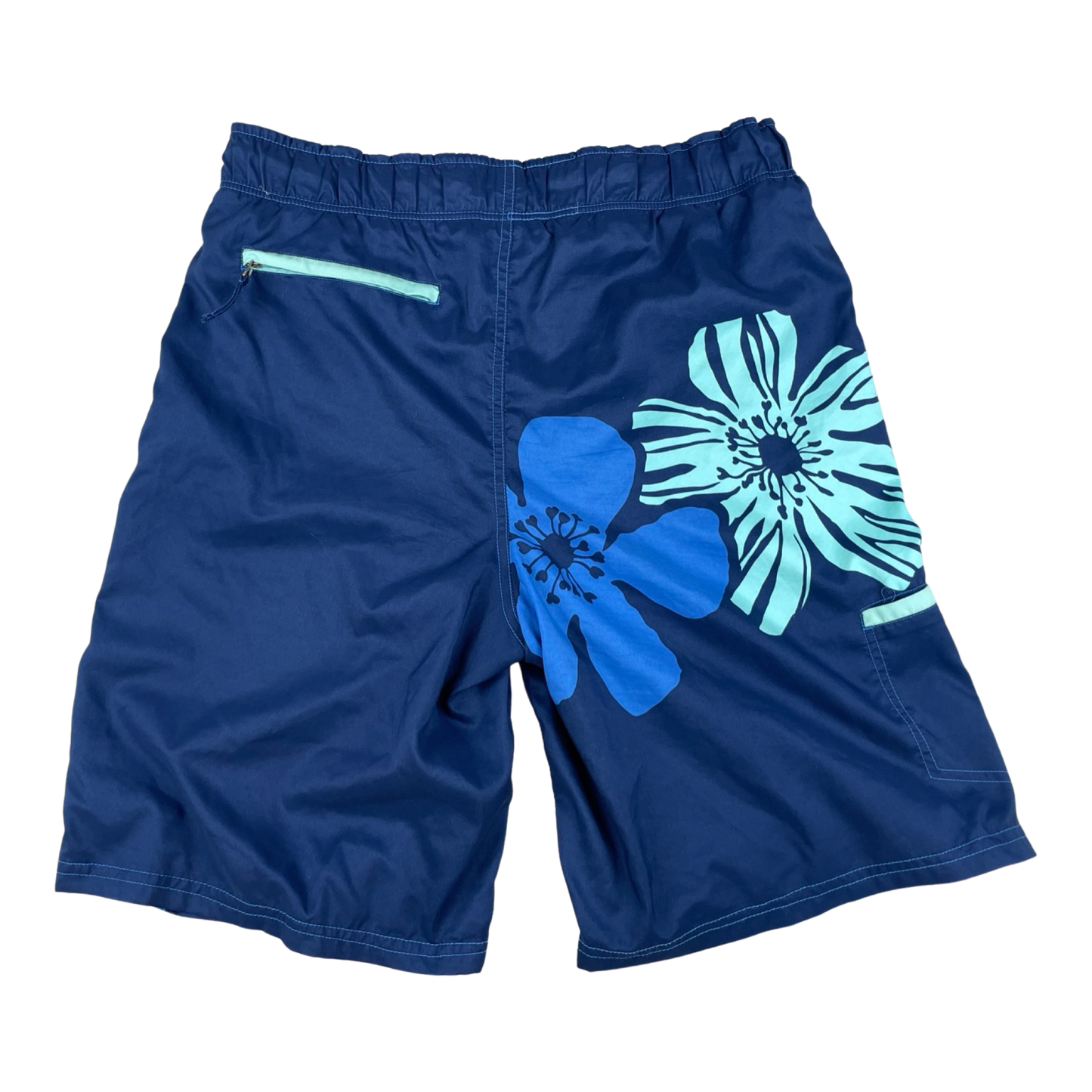 Vintage Hawaiian Surf Style Blue Floral Swimming Trunks L
