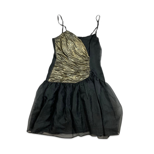 Vintage 80s Mini Party Dress Black Gold Metallic 10