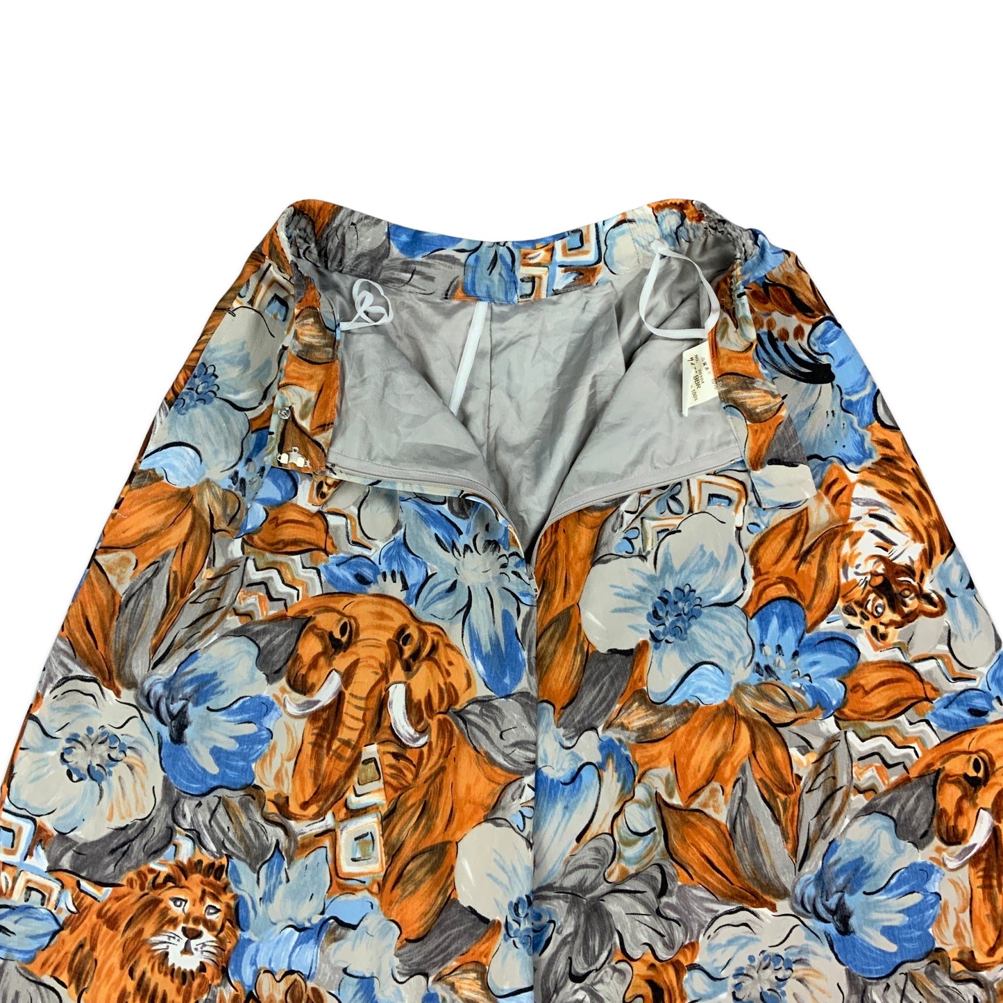 Vintage 80s Blue Grey & Orange Safari Novelty Print Wide Leg Culottes 6 8