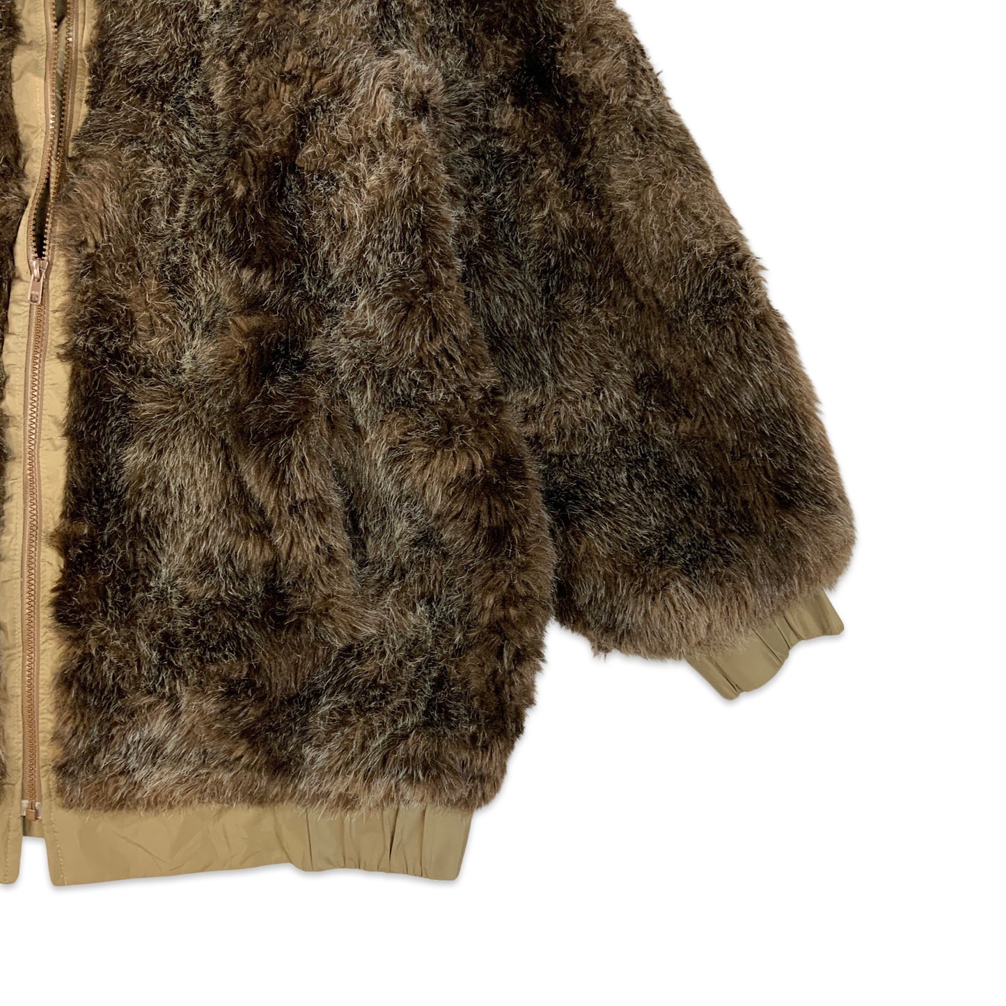 Vintage 80s Brown Faux Fur Bomber Jacket Reversible 12 14