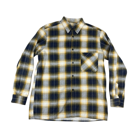 Vintage Yellow and Navy Plaid Flannel Shirt L