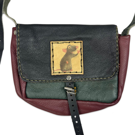 Vintage Navy Burgundy Green Novelty Character Leather Handbag