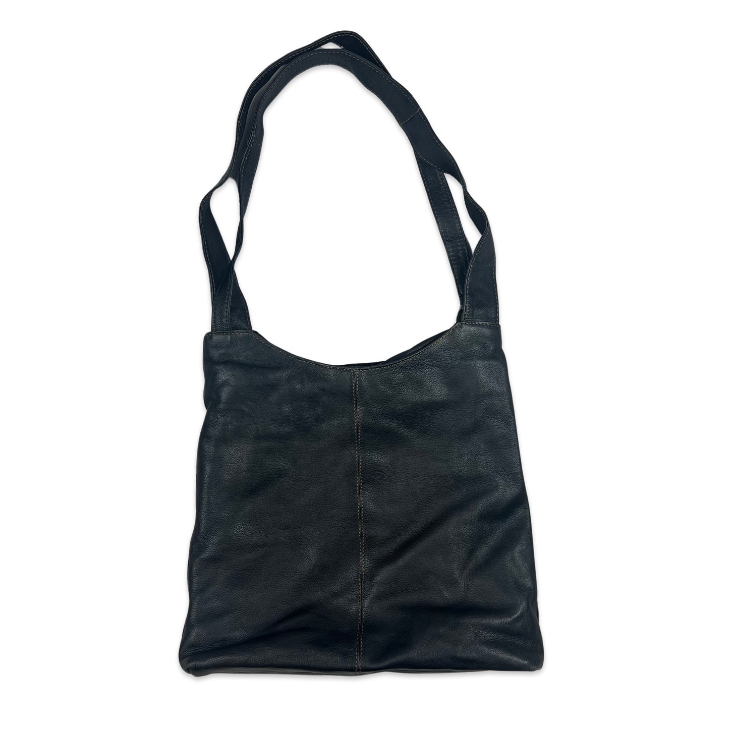 Vintage 90s Y2K Black Leather Tote Handbag
