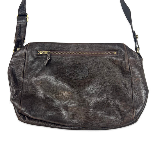 90s 00s Vintage Messenger Leather Handbag Brown