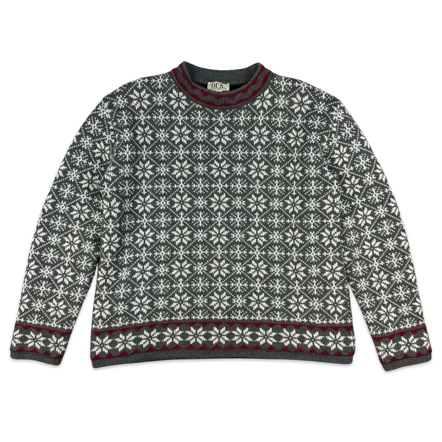 Vintage Preloved Snowflake Grey Patterned Knit Jumper 14