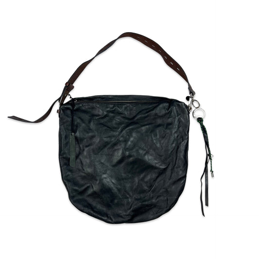 Vintage Y2K Hobo Leather Shoulder Handbag Black Brown