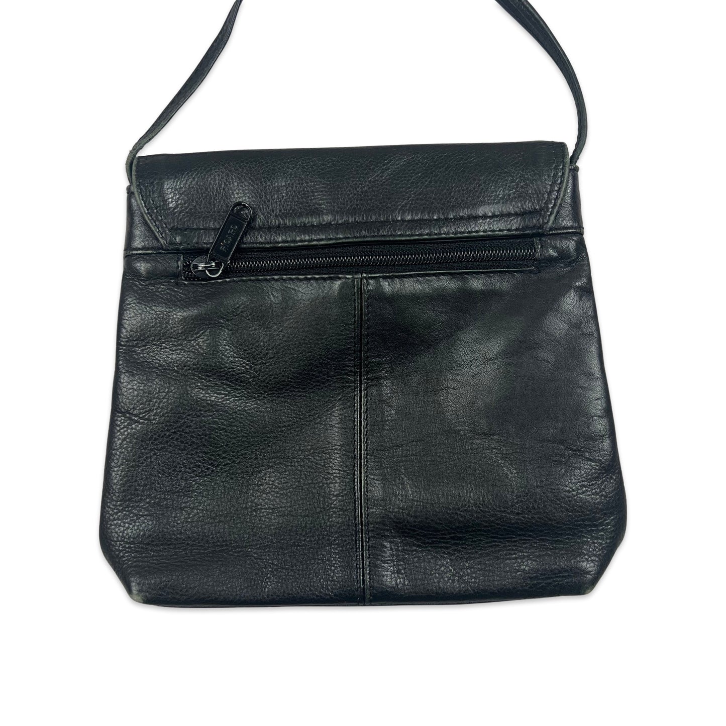 Vintage 90s Black Textured Leather Crossbody Handbag