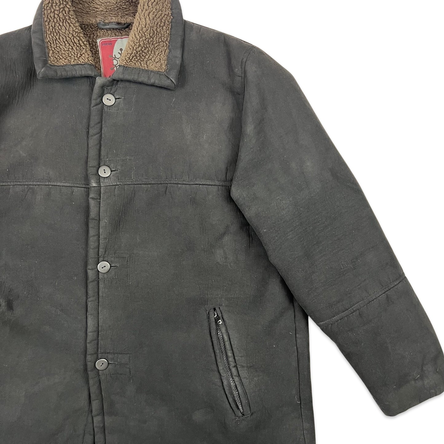 Vintage Shearling Coat Black Brown L XL