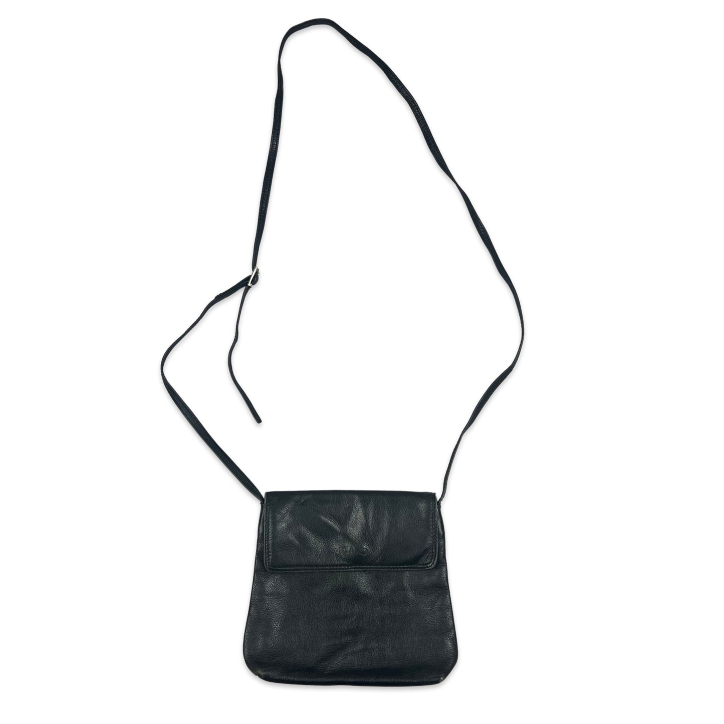 Vintage 90s Black Textured Leather Crossbody Handbag
