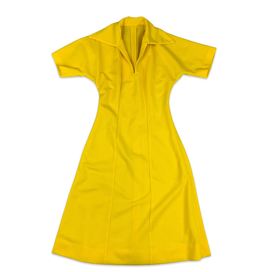 Vintage 60s 70s Midi Dress Yellow 10 12