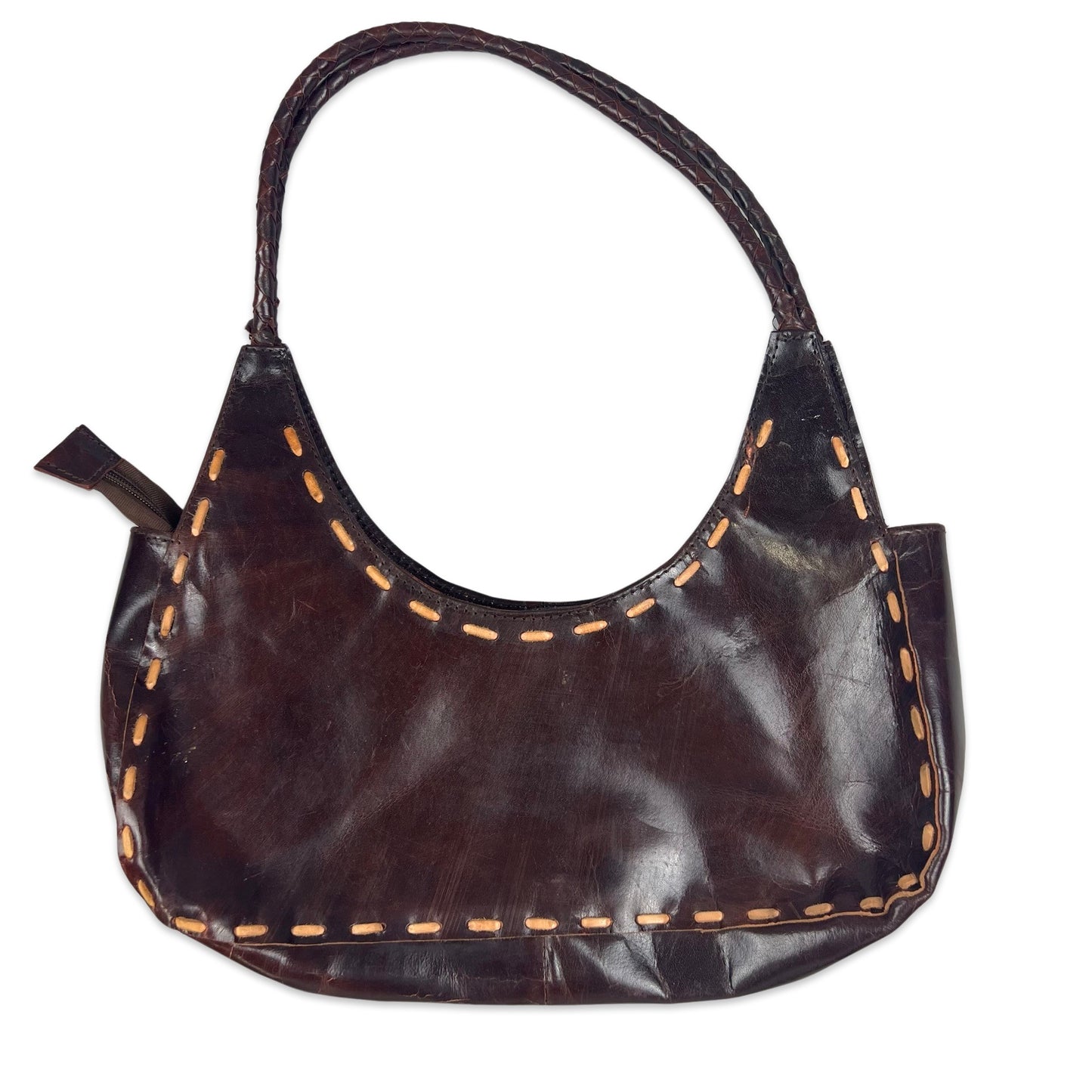 Vintage 90s Burgundy Brown Stitch Leather Shoulder Bag