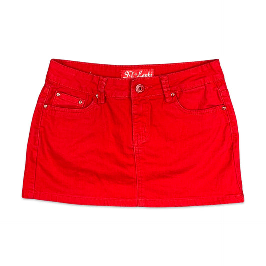 Vintage Y2K Red Denim Micro Mini Skirt 10 12