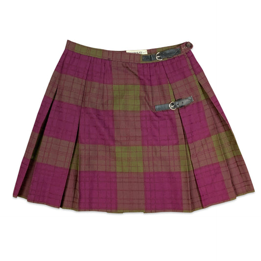 Vintage 90s Purple Green Tartan Pleated Skirt 8 10
