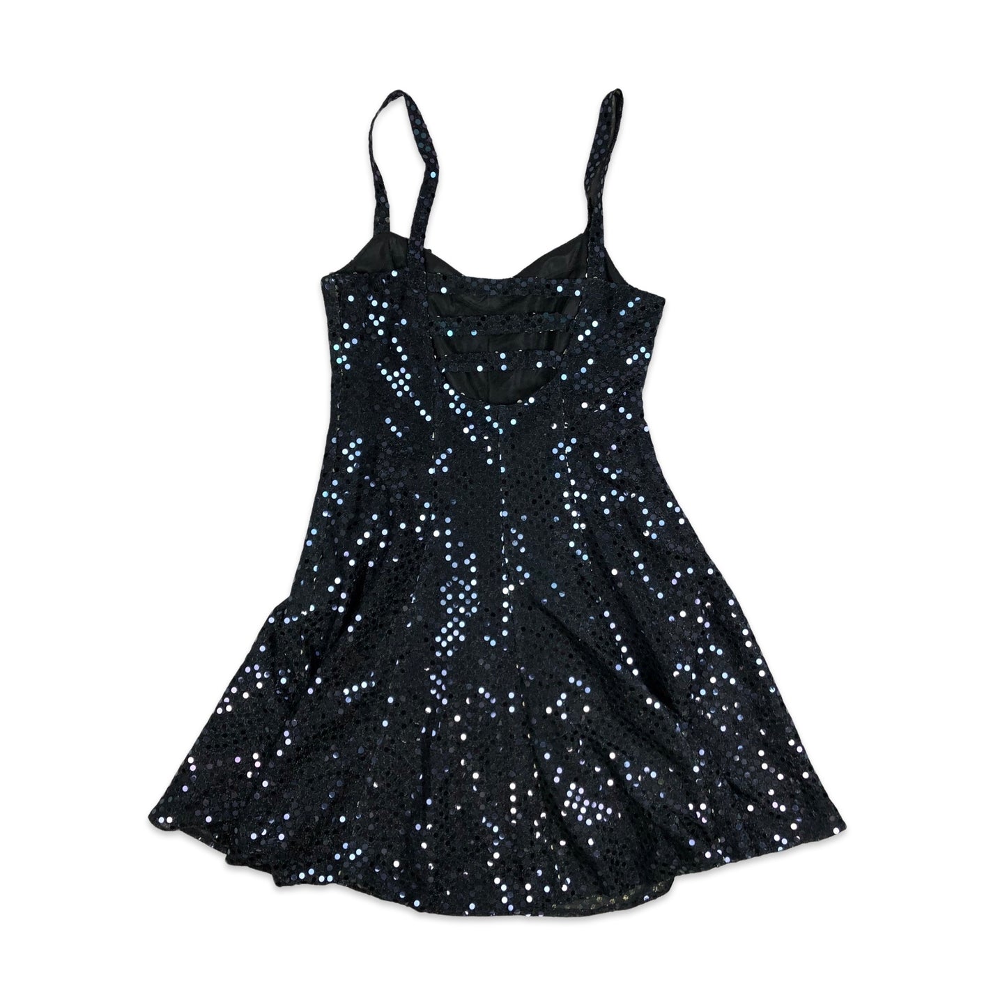 Vintage 80s 90s Black Sequinned Strappy Party Dress 8