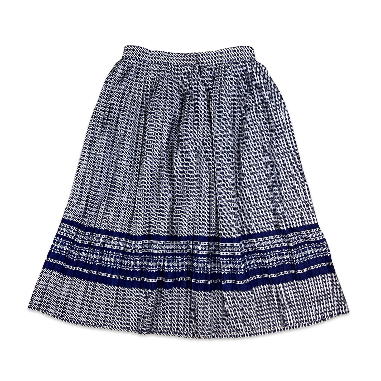 Vintage Blue & White Abstract Print Pleated Skirt 8