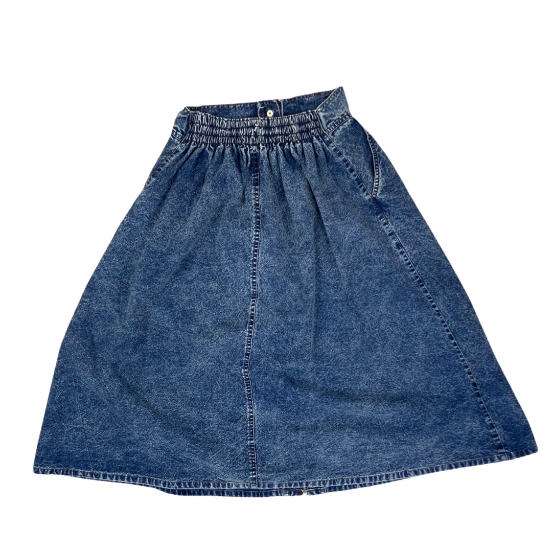 Vintage 80s 90s Acid Wash Pleated Denim Skirt 10