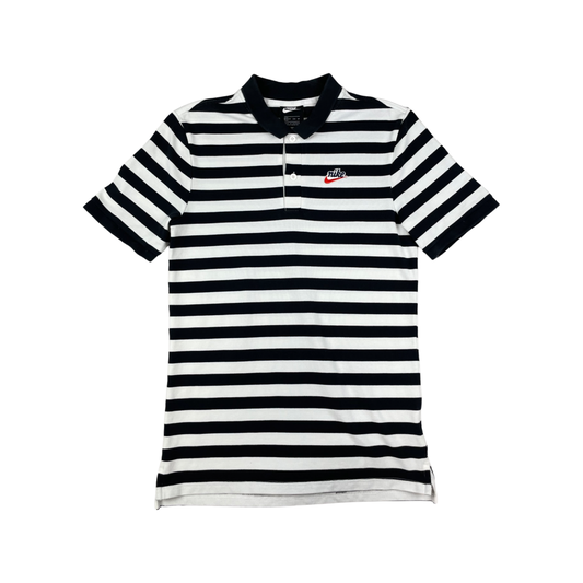 Vintage Nike Black and White Striped Polo Shirt XS