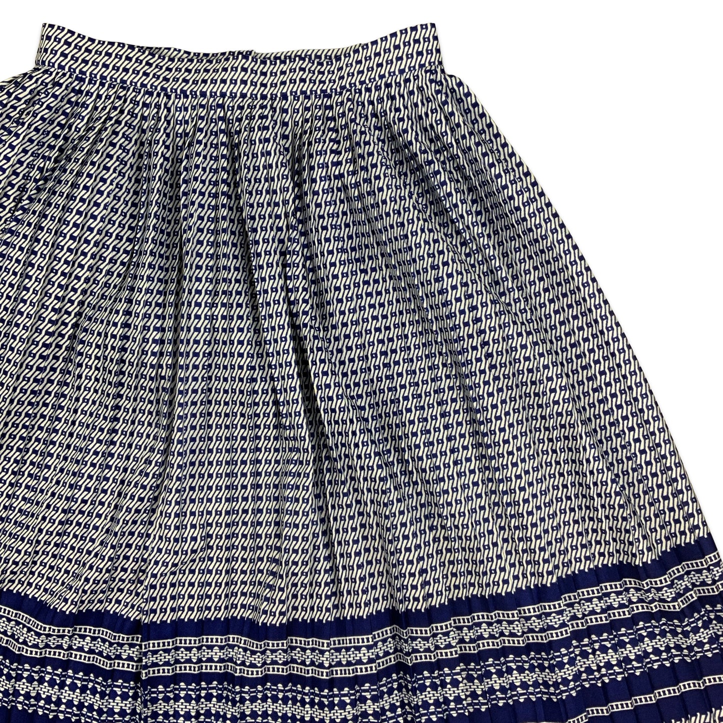 Vintage Blue & White Abstract Print Pleated Skirt 8