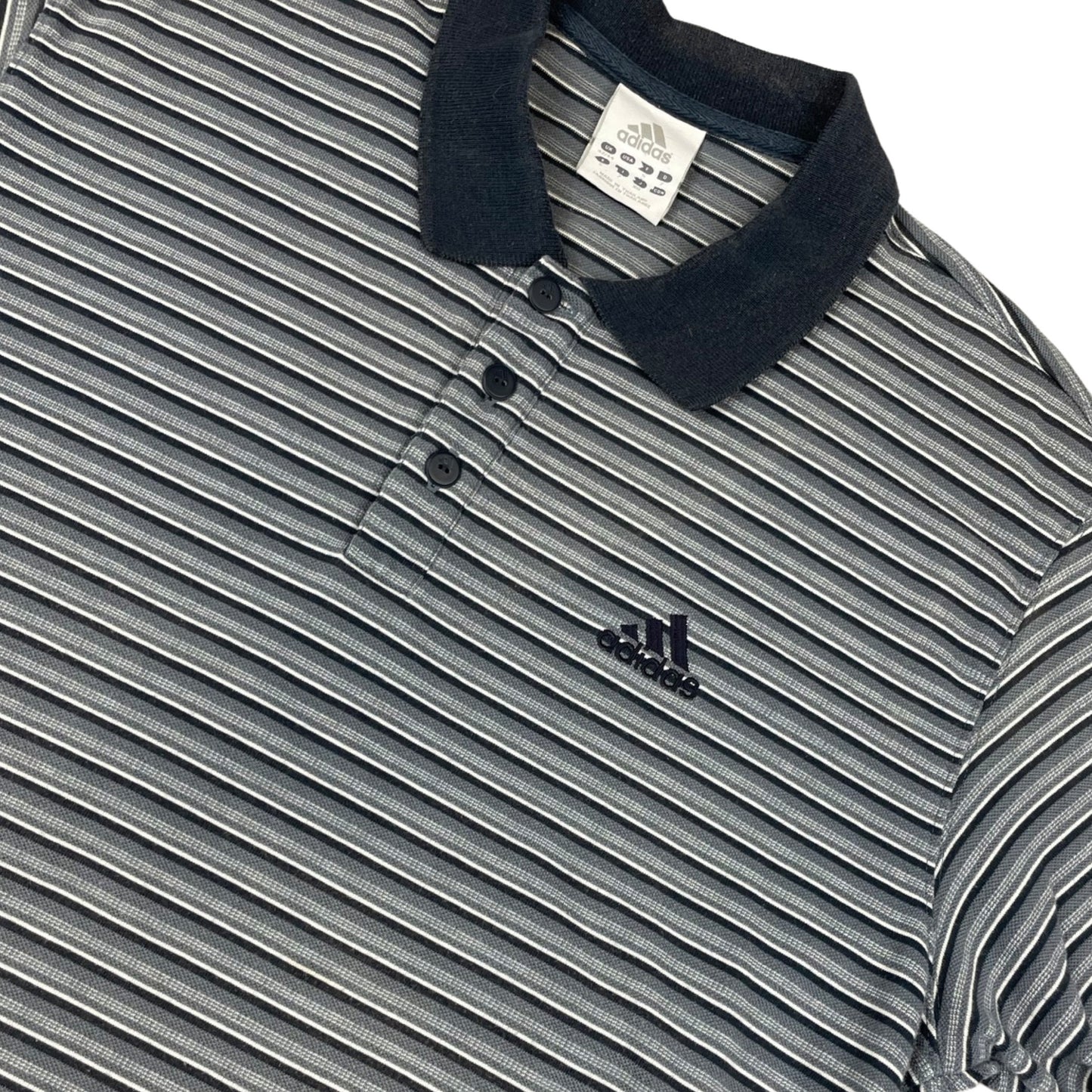Vintage Y2K Adidas Grey Striped Polo Shirt M