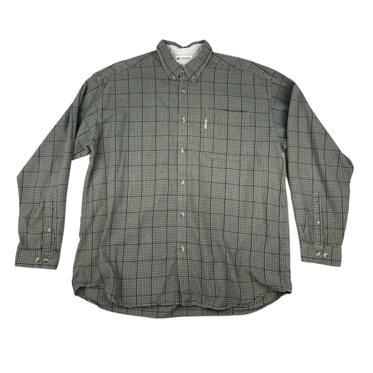Vintage Columbia Grey and Green Plaid Flannel Shirt 3XL