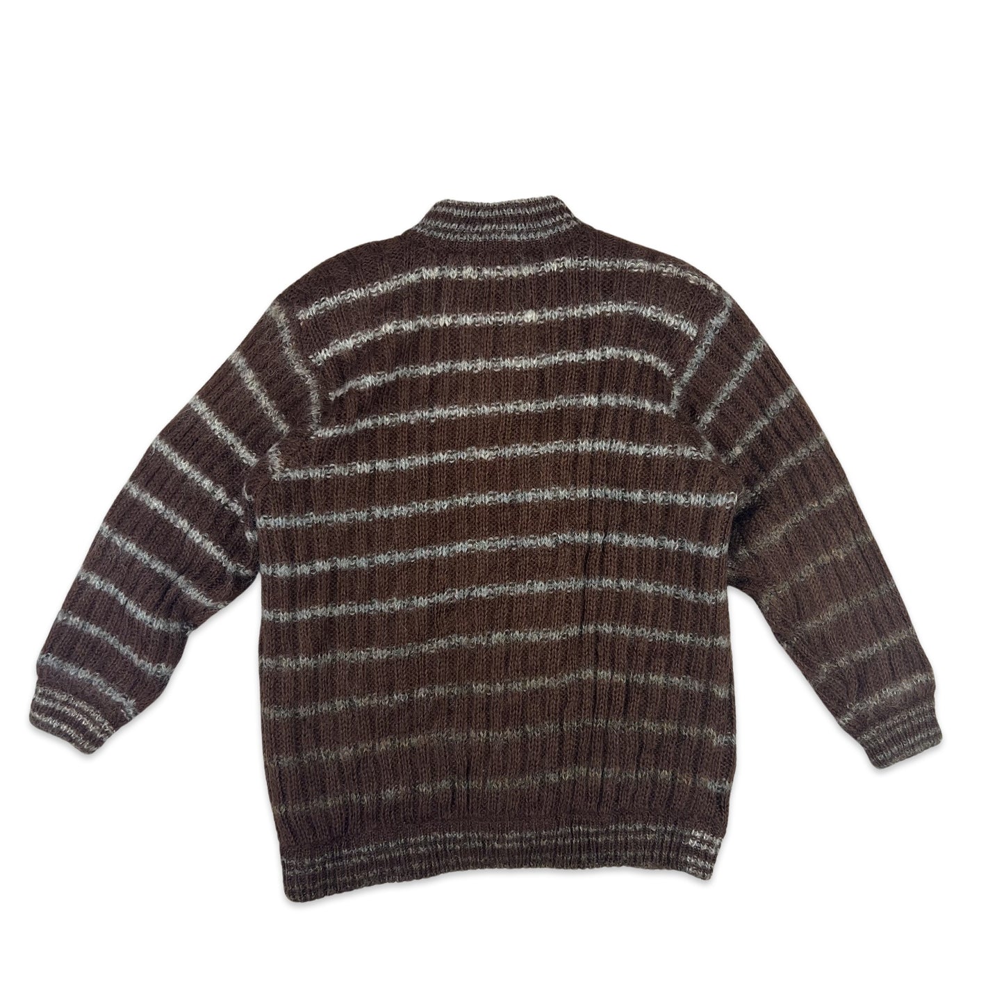 Vintage Mohair Stripe Cardigan Brown Grey 10 12 14