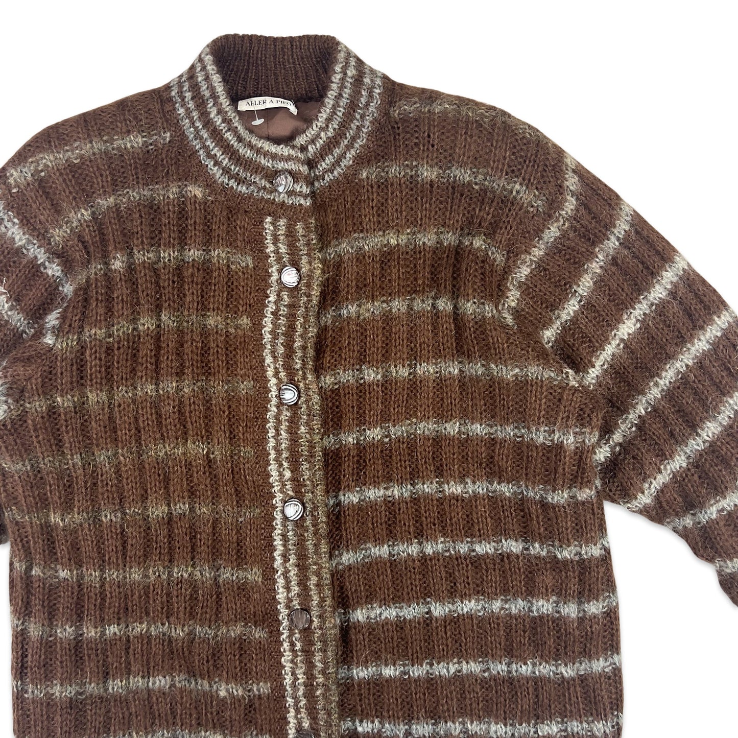 Vintage Mohair Stripe Cardigan Brown Grey 10 12 14