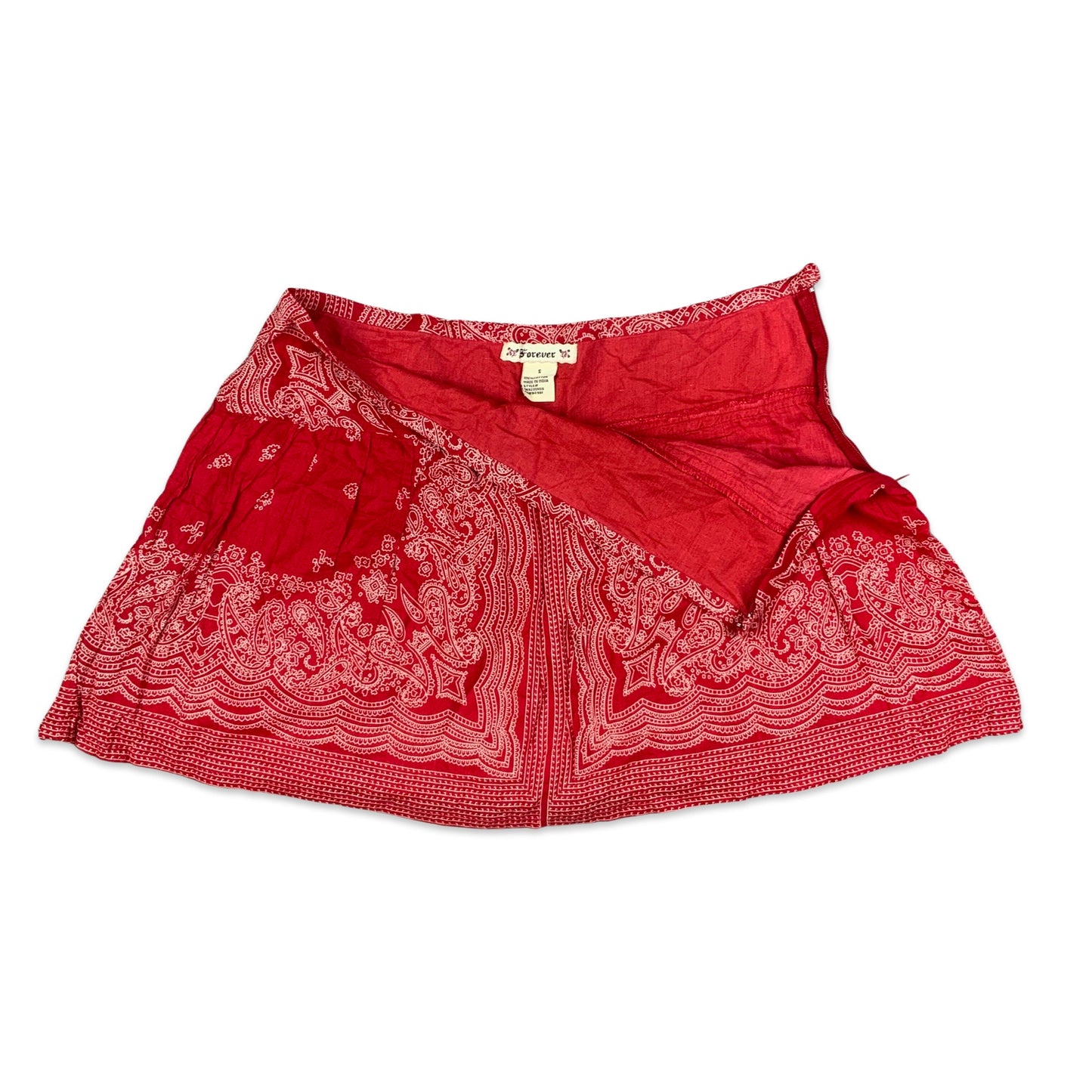 90s Y2K Red Paisley Bandana Mini Skirt 8 10