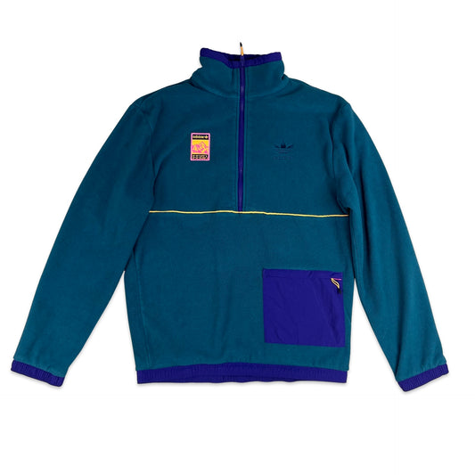 Vintage Adidas Quarter Zip Fleece Turquoise Purple Orange S M