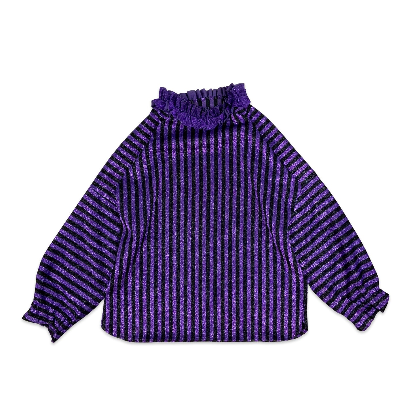 Vintage 80s Purple and Black Striped Lurex Long Sleeved Top 14 16