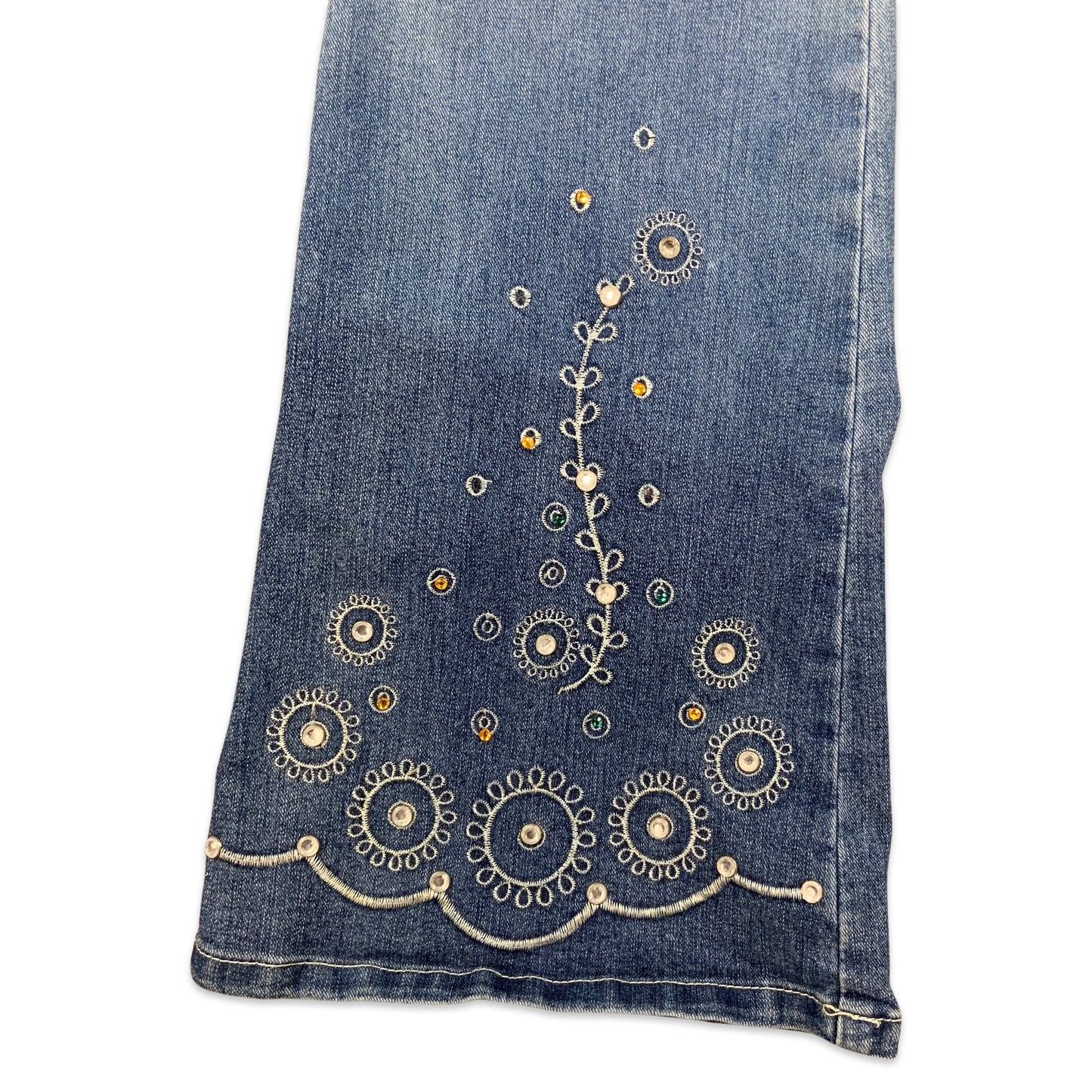 Vintage Y2K Light Denim Embroidered Low Rise Flared Jeans 10 12