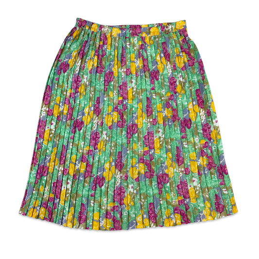 80s Vintage Colourful Floral Knee Length Skirt 14/16