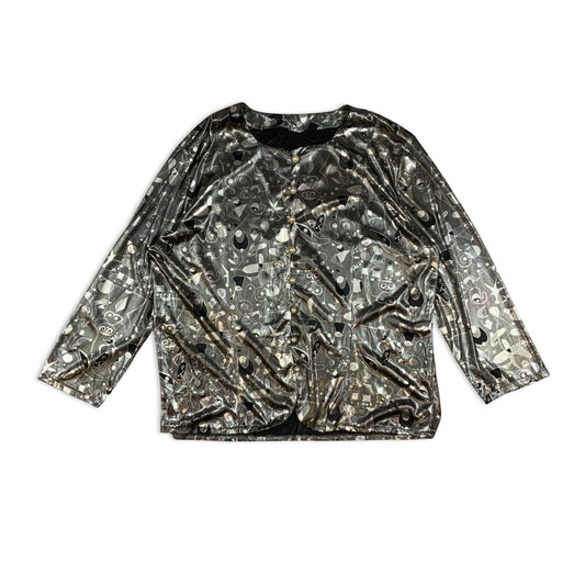 Vintage Black and Silver Abstract Patterned Blouse 16 18 20 22