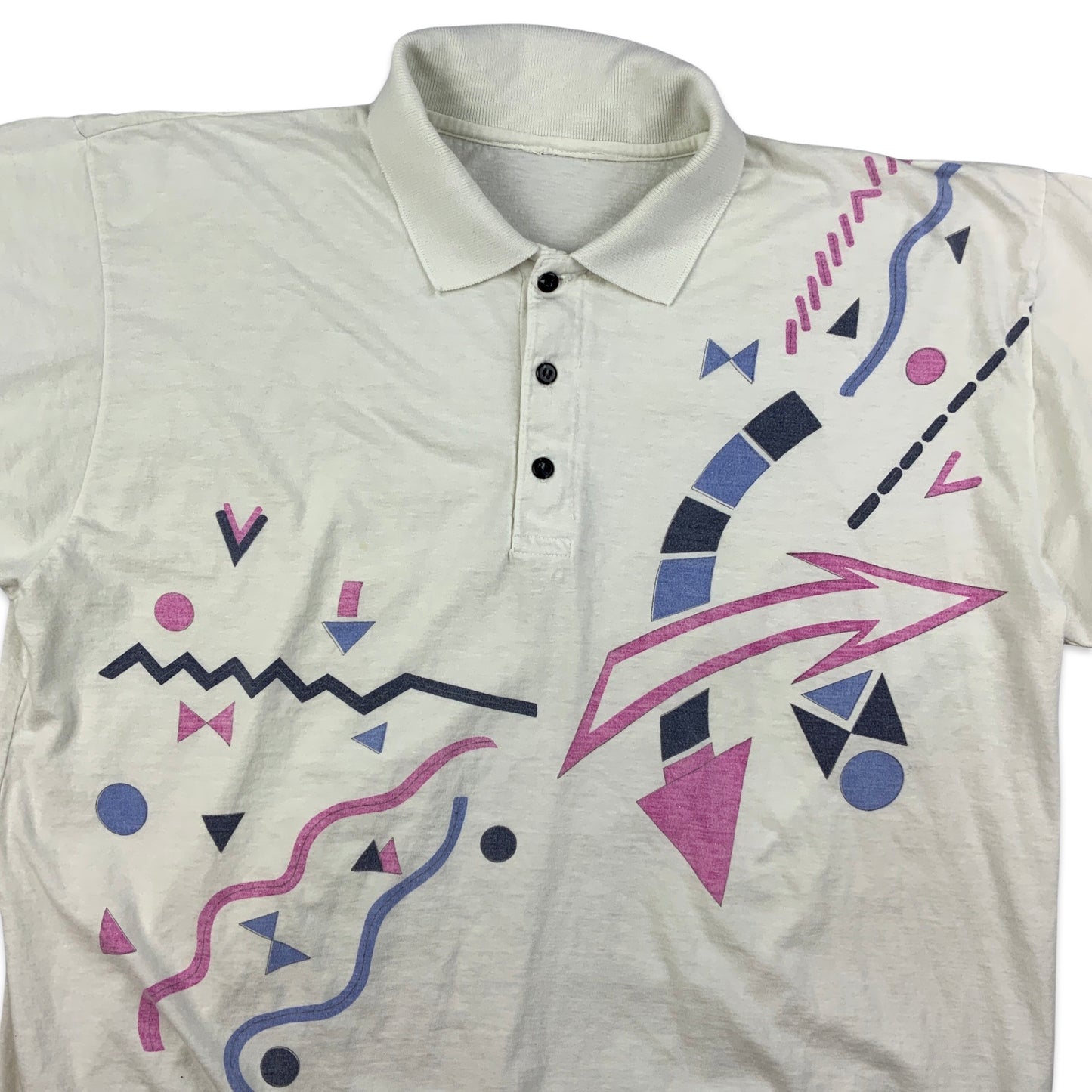 Vintage 90s White Abstract Print Polo Shirt M L