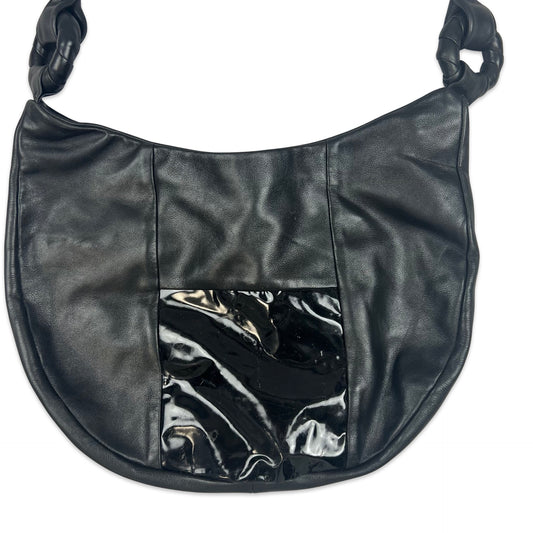 90s Vintage Hobo Leather Handbag Black